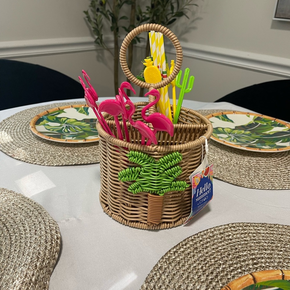 Rattan resin wicker caddy cutlery holder